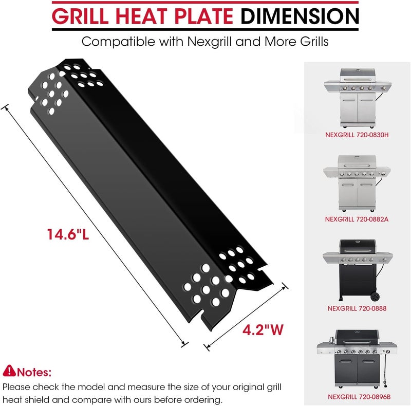 Unicook Grill Heat Plates for Nexgrill 720-0888, 720-0888N, 720-0830H, Backyard, Porcelain Grill Burner Covers Replacement Parts, 14.6 Inch Heat Shields Tents, Flame Tamers, 5 Pack - Image 5